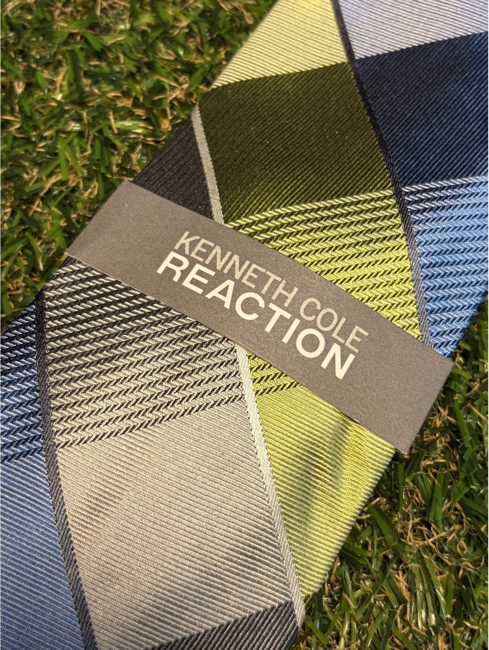 Kenneth Cole Reaction Men's Plaid Tie in Blue, Green, and Kh